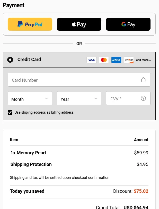 Memory Pearl Order Page